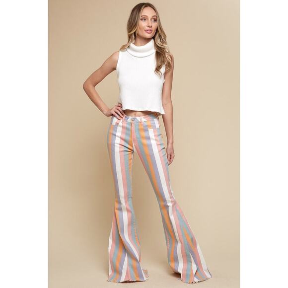 NWOT Wisteria Lane Womens Multi-Color Striped Super Flare Bell-Bottom Jean S - Picture 4 of 14